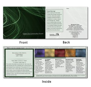 green front and back of church program