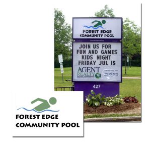 Community swimming pool logo, website and basis for roadside sign