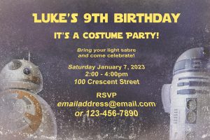 Star Wars Birthday invitiaton with bb-8 and r2d2