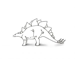 Black and white Stegosaurus herbivore dinosaur on white background