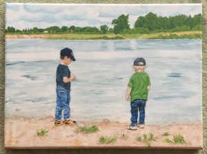 Painting of children by the water