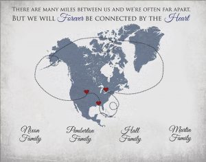North america Map with hearts and connected family