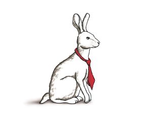 simple rabbit with red necktie on white background