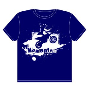 Blue tshirt with motorcycle and momentum words